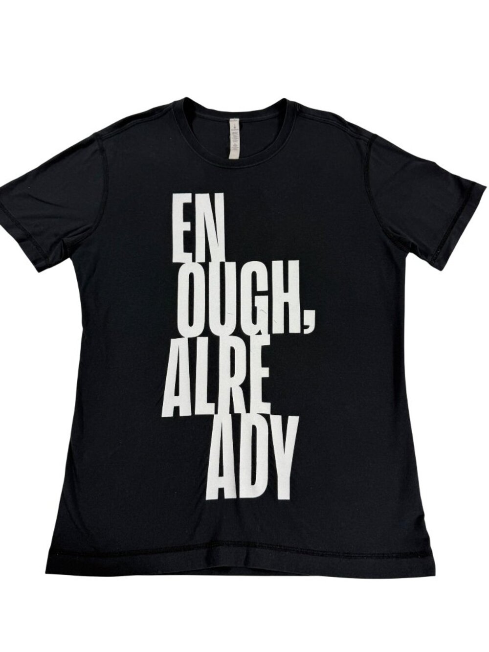 lululemon Worth 100 “Enough Already” Black Tee L Pima Cotton Seacell Unisex